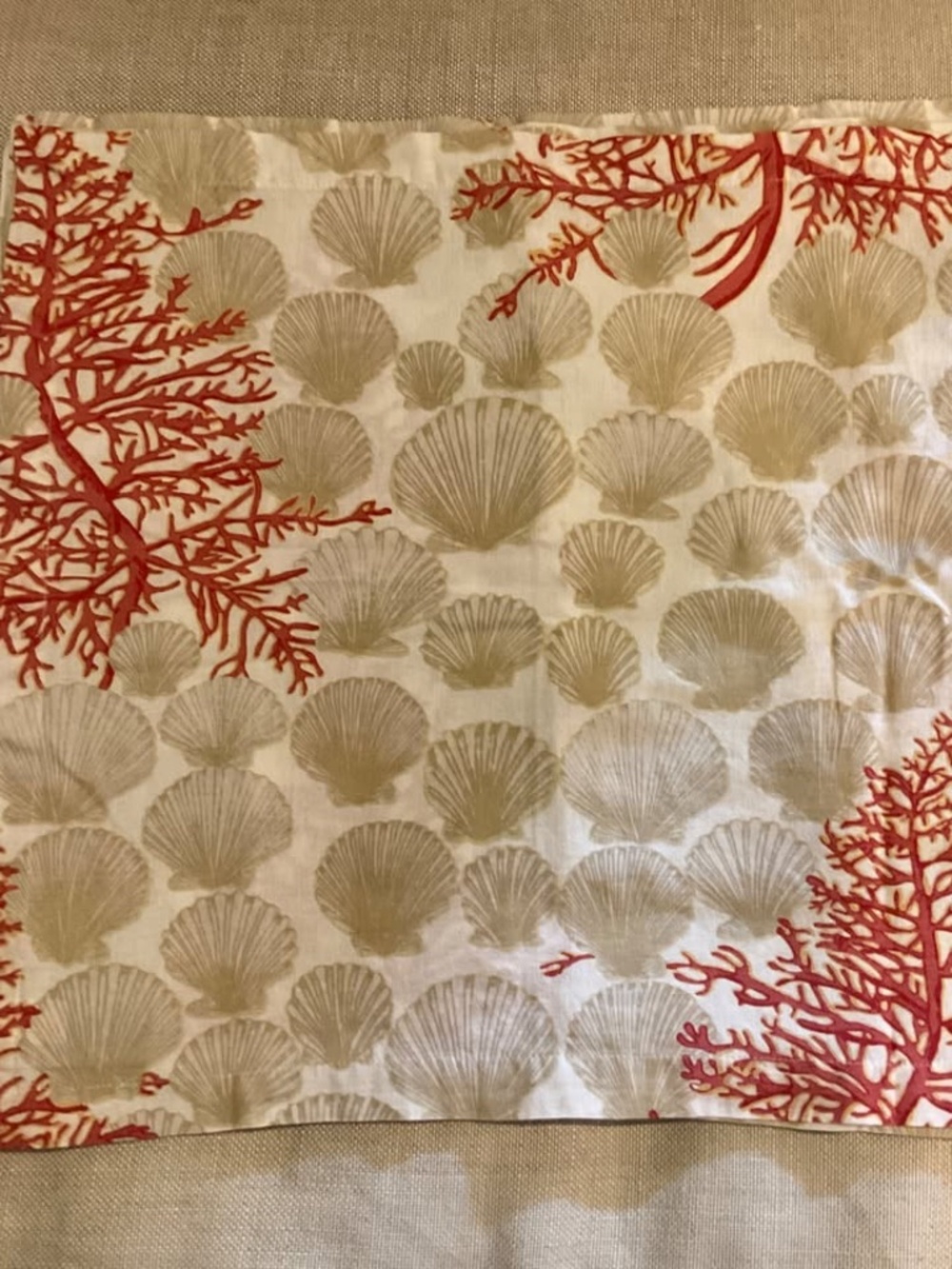 Pottery Barn Cloth Napkins with Shell & Coral Motif